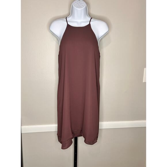 Krisa Double Layer Sleeveless Halter A-Line Mini Dress Spice Women's Size XS NWT - Picture 2 of 7